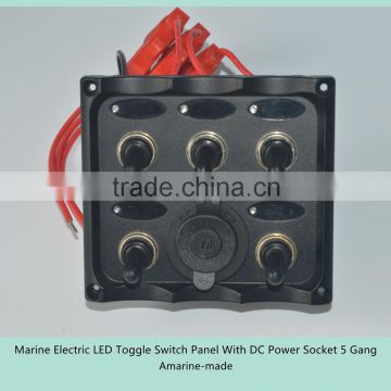 Marine Electric LED Toggle Switch Panel With DC Power Socket 5 Gang