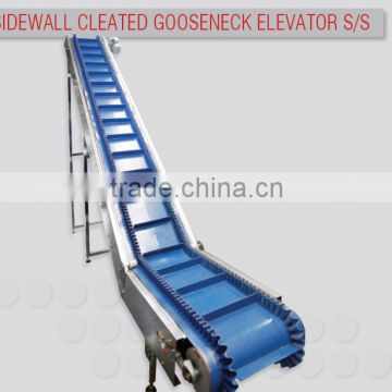 Sidewall cleated gooseneck elevator s/s for snack food