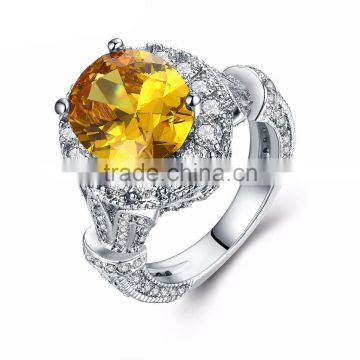 Free shipping wholesale AAA yellow zircon brass/genuine 925 sterling silver jewelry luxury rings for ladies