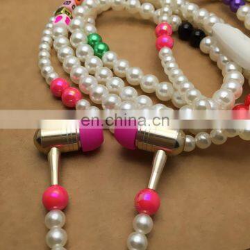 Top quality pearl diamond necklace earphones with mic