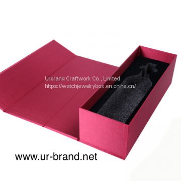 Luxury Wine Gift Box For 2 Bottle Packaging With Fabric Satin Foldable Book Shaped Wine Paperborad Magnet Box With Wine Glass