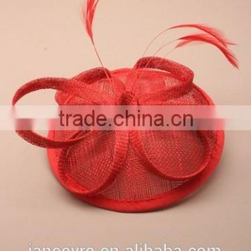 New Design Red Sinamay Base Fascinator Hat For Wedding Party