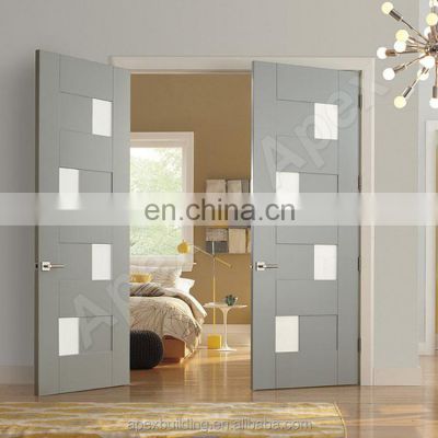 Modern Design Oak solid wood aluminum entry door /exterior door with frosted glass