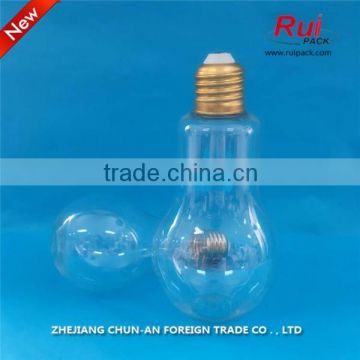 Top sale 200ml light bulb shaped plastic beverage bottle with cap and straw, PET clear empty energtic drinking plastic bottle