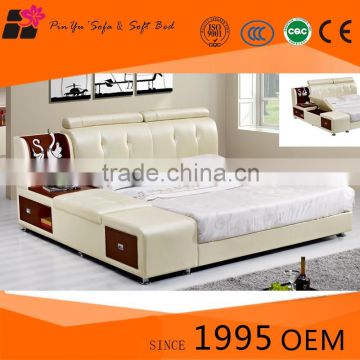 Latest italian bedroom furniture metal beige color leather bed designs                        
                                                Quality Choice