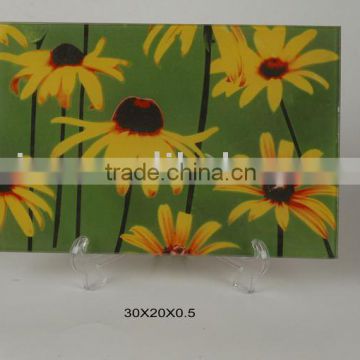glass kitchenware cutting board with flower decal