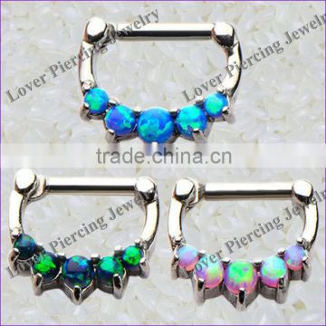 Hot Sale High Polish With Opal Ball Stainless Steel Septum Clicker Nose Rings [OB-311]