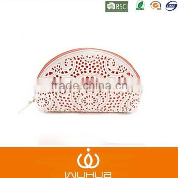Exquisite half round cosmetic bag for purse with flower pattern