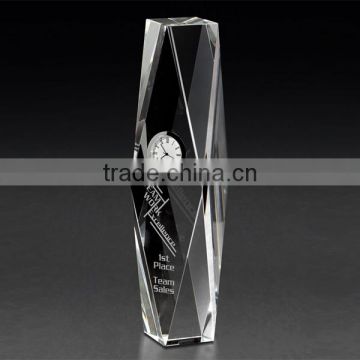 2016 diamond cut crystal with silver clock,souvenir crystal table clock,business crystal gift