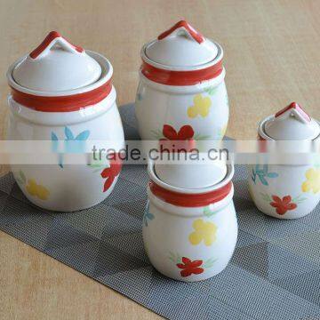 4pcs stoneware canister set with hand painting