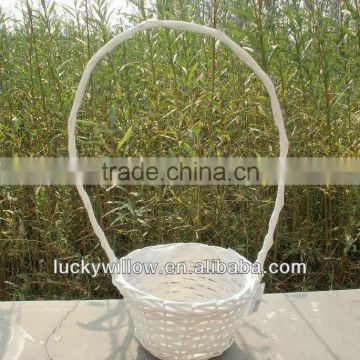 Driect supplier white wicker flower basket with high handle