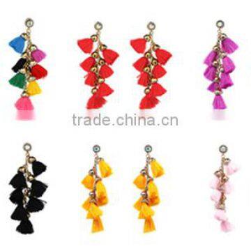 Bohemian colorful tassel with rhinestone dangle earrings for women jewelry