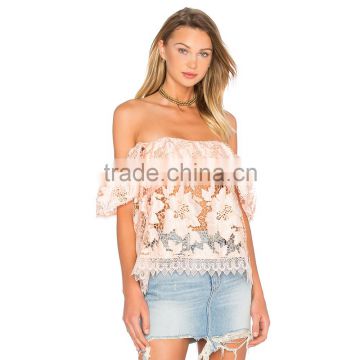 New Arrival Transparent Ladies Fance Blouses With Lace