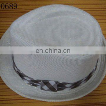 white glitter fedora hat with checked band