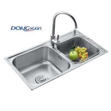 Guangdong Dongyuan Kitchenware 820×450×210mm POSCO SUS304 Stainless Steel Double Bowl Topmount Drawn Kitchen Sink (DY-520)