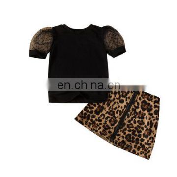 2020 Fashion Toddler Kids Baby Girl summer Outfit short sleeve black Top T-shirt mini zipper Leopard Skirts girls Clothes Set