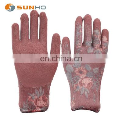 sunnyhope floral printing Garden working latex foam Winter Fleece Women garden gloves