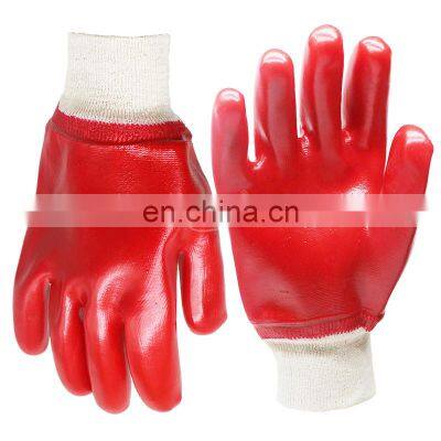 HY Red Cotton Liner Knitted Wrist Cuff Red PVC Working Gloves