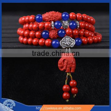 Red cinnabar Multilayer 6mm 108 beads with colorful spacer bead bracelet