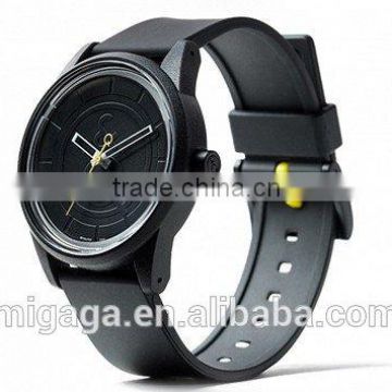 Solar Powered Watch - Black/Black Dial PU Resin Strap Watches