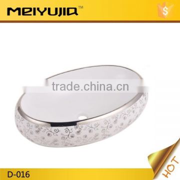 Oval silver ceramic material above counter vessel basin