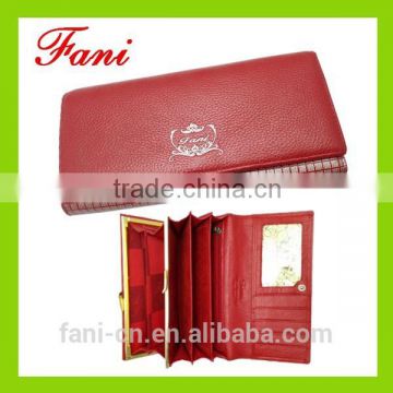 Metal clip and snap fastener with card holder design luxury leather wallet for women