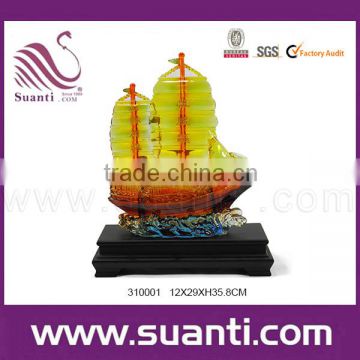 Polyresin lucky yellow sail boat fengshui statue