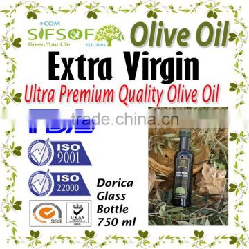 Premium Quality Extra Virgin Olive Oil. Pure Natural Extra Virgin Olive Oil with ISO9001 Certification. Dorica Glass750ml bottle