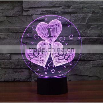 2017 Wholesale gift items valentine's Day Gift 7color 3d Romantic LED Night Lamp wedding gifts for guests