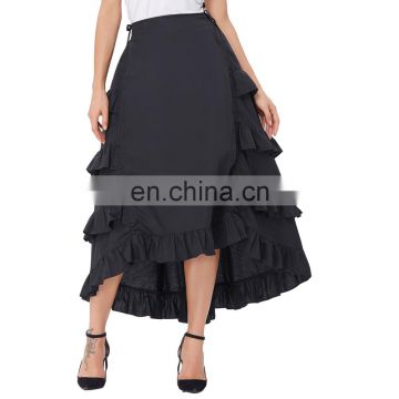 Belle Poque Retro Vintage Gothic Womens Costume Cotton Black High Low Skirt BP000222-1