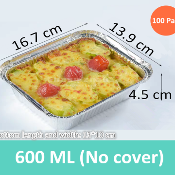 600 ML Thicken Aluminum Foil Pans (No Cover), Rectangular Aluminum Foil BBQ Box,Environmentally Friendly Disposable Lunch Box, Disposable Foil Pan for Cake,Cooking,Baking,Storage