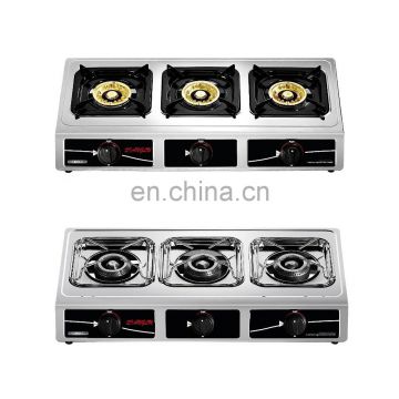 stainless steel body three burner gas stove,household gas cooker