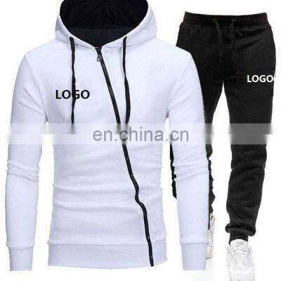 Factory custom wholesale men's large size casual zipper cardigan oblique zipper sports jogging suit Men's sweater and hoodie