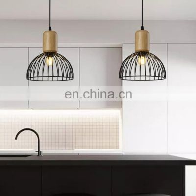 HUAYI Fashion Simple Iron Wood 60W Indoor Living Room Hotel Modern Chandelier LED Pendant Lamp