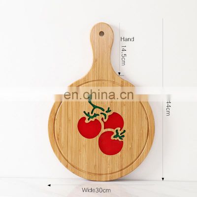 Special Design Kitchen Pizza Chopping Board Bamboo Round Steak Plate Cake Baking Tray with Handle