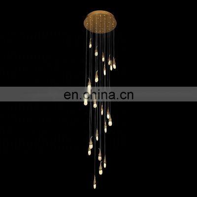 modern luxury customized staircase pendant lamp natural rock crystal long chandelier for hotel