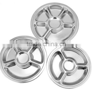 Stainless Steel round food Plated 3 compartment Fast food Tray