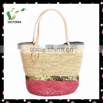 Sequin Decorative Paper Straw Bag Hand Work Knitted Bag