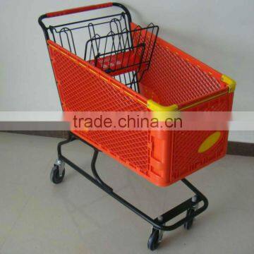 Supermarket plastic shopping trolley/shopping cart 150L