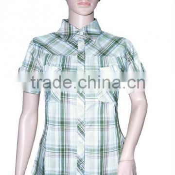 High quality women's short sleeve cotton plaid shirt made in China