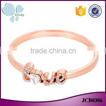 Gold plated jewelry wholesale zinc alloy rhinestone love bracelets bangle for best friend