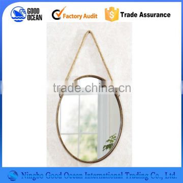 Glass Wall Mirror Oval Shaped with Diamonds and Iron Flowers for Home Decoration