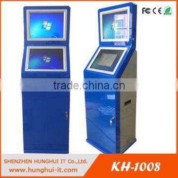 Dual monitor self service payment kiosk with advertisement function