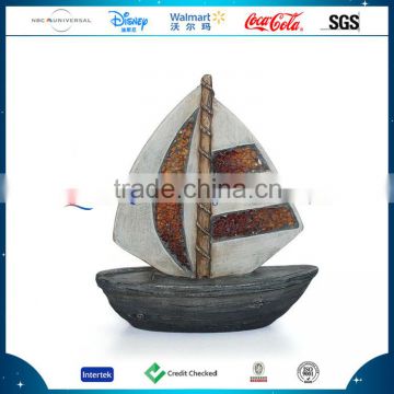 New Design 2016 Ocean Sea Animal Boat Ornament,Polyresin Garden Pontoon Boat Statue,Customized Resin Sail Boat Model Decoration