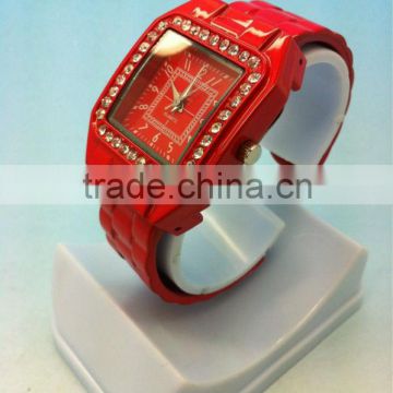 ladies fashion red diamond bangle watch