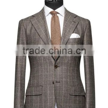 2014 Top Quality Two pieces 100% wool brown check wedding suits for men
