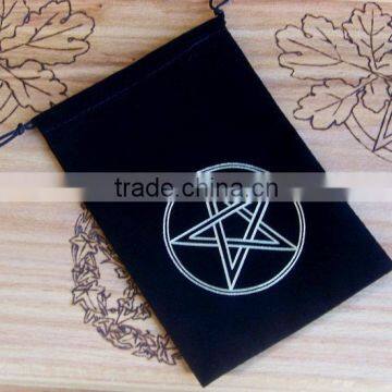 Small size black printed velvet drawstring bags