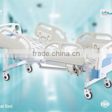 High quality 2 crank manual wooden models iron medical bed