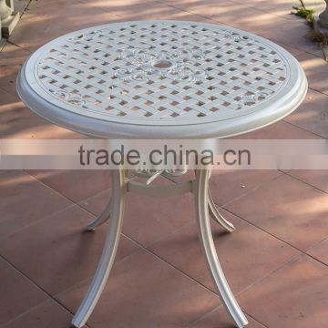 restaurant outdoor table cast aluminum round dining table white color with umbrella hole #IVY14219-1