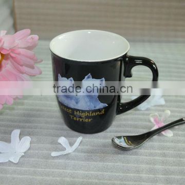 cat shape ceramic printed coffee mug with spoon